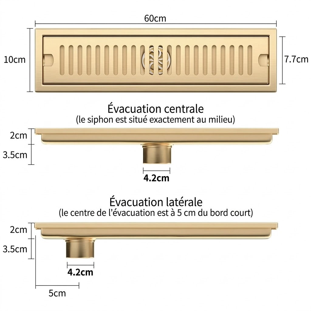 Bonde de Douche Linéaire Anti-Odeur 60 cm