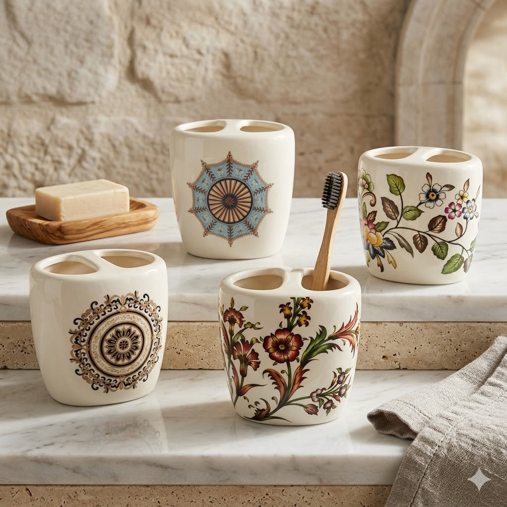 Porte Brosse à Dents Céramique Florale – 4 Motifs