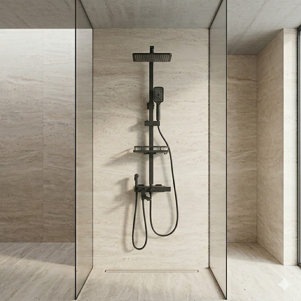 Colonne de douche thermostatique noire avec affichage digital