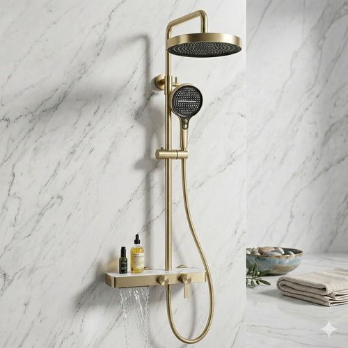 Colonne De Douche Thermostatique Dorée Avec Tablette – vue 2