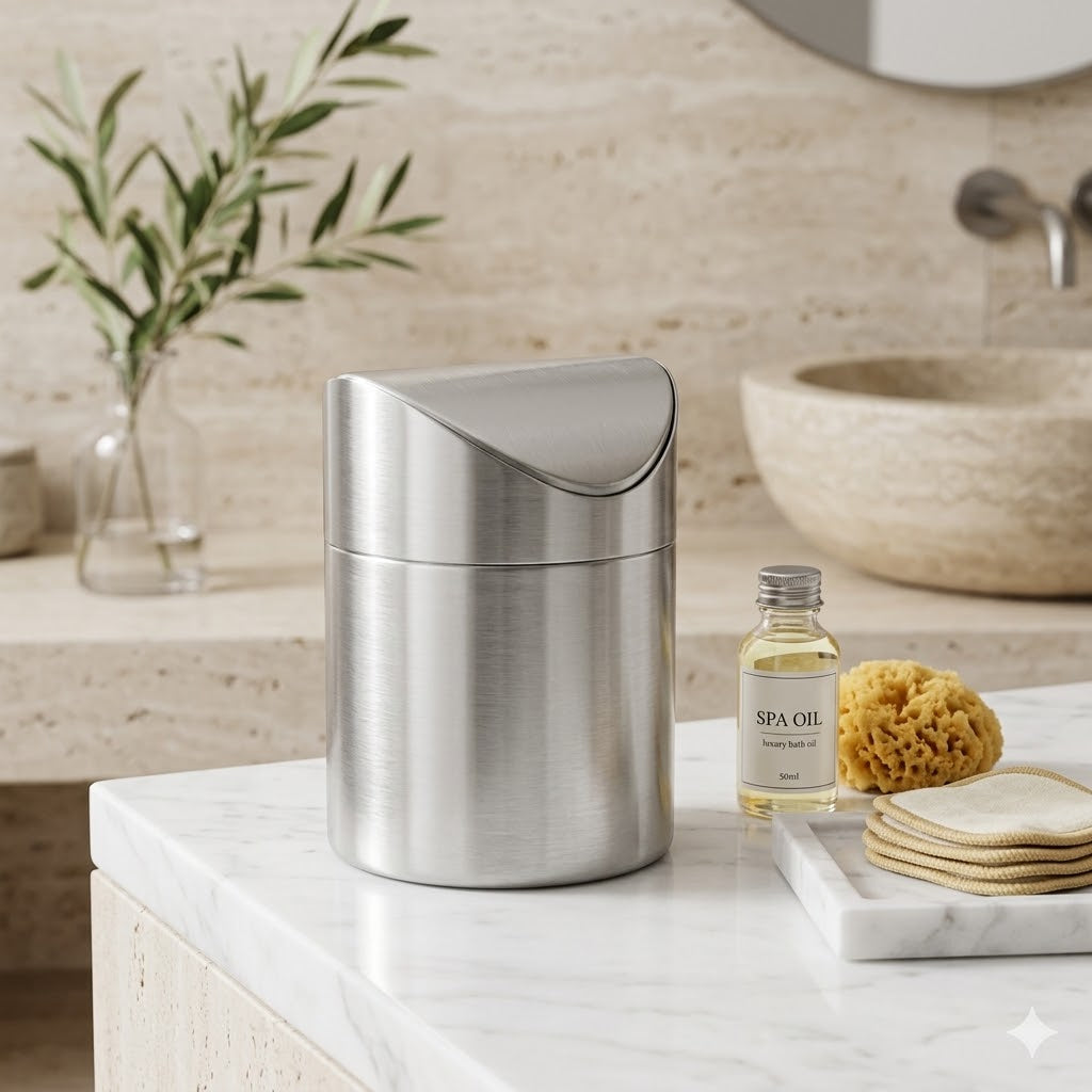 Mini Poubelle Salle de Bain Inox avec Couvercle