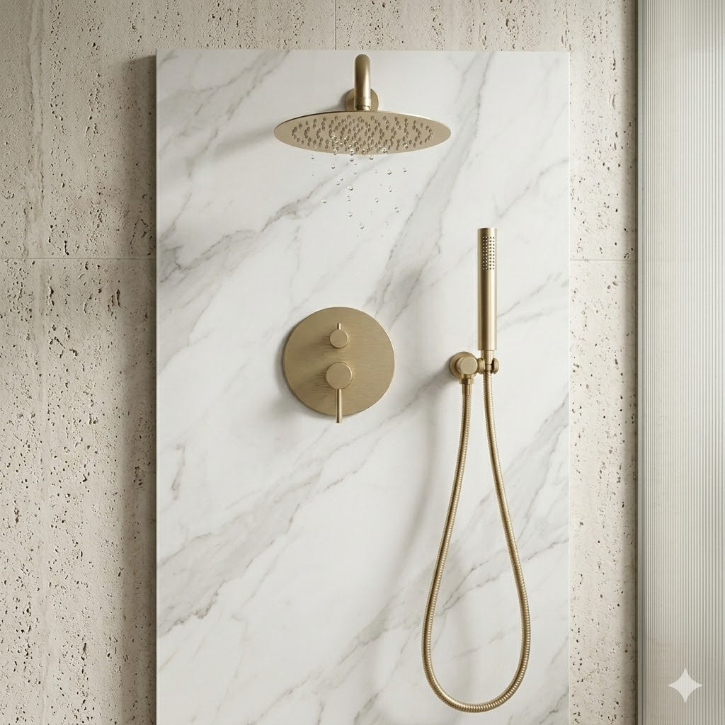 Colonne de douche encastrée dorée brossée