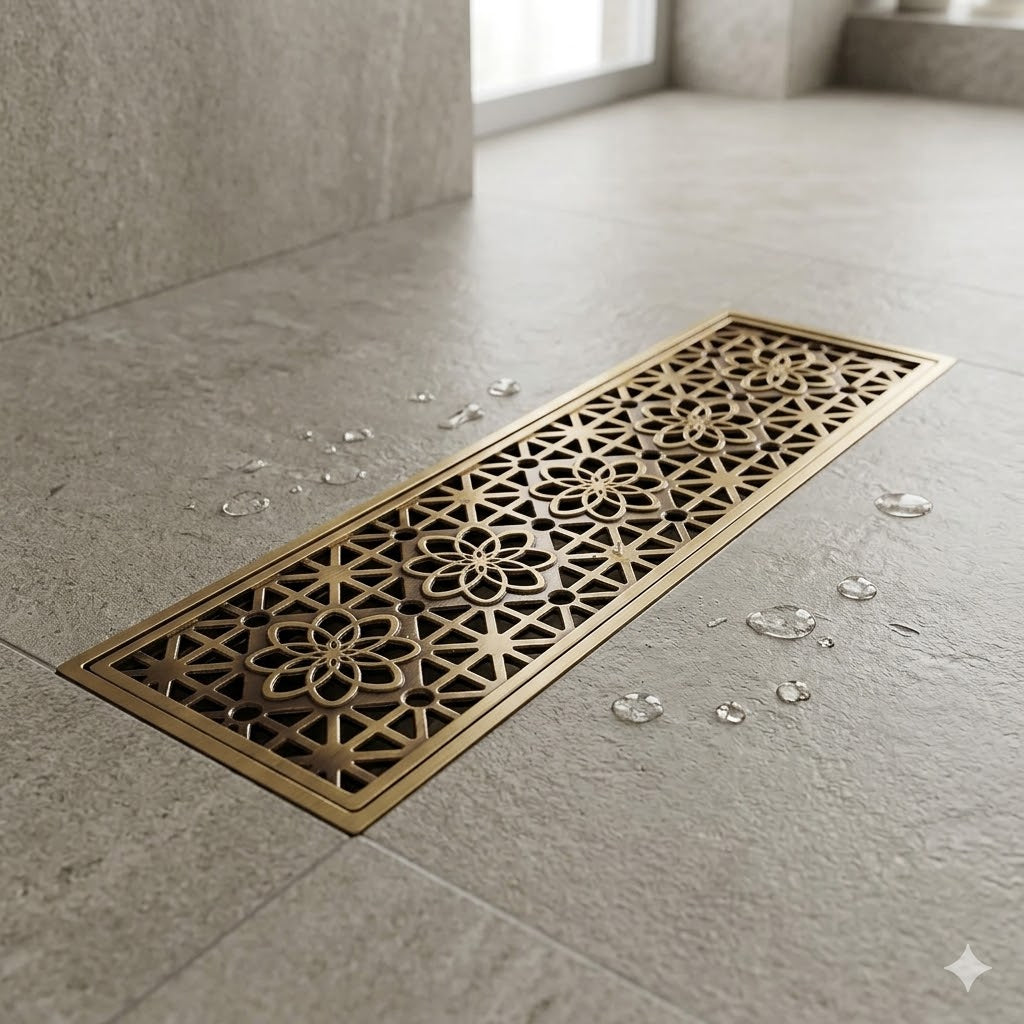 Bonde de Douche Linéaire 30 cm en Laiton Antique