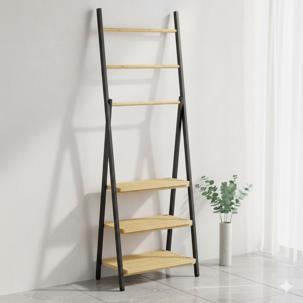 Porte-serviette échelle pliable bambou et métal