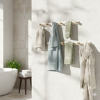 Porte-serviettes mural en acier et bois | Rail à crochets pour salle de bain
