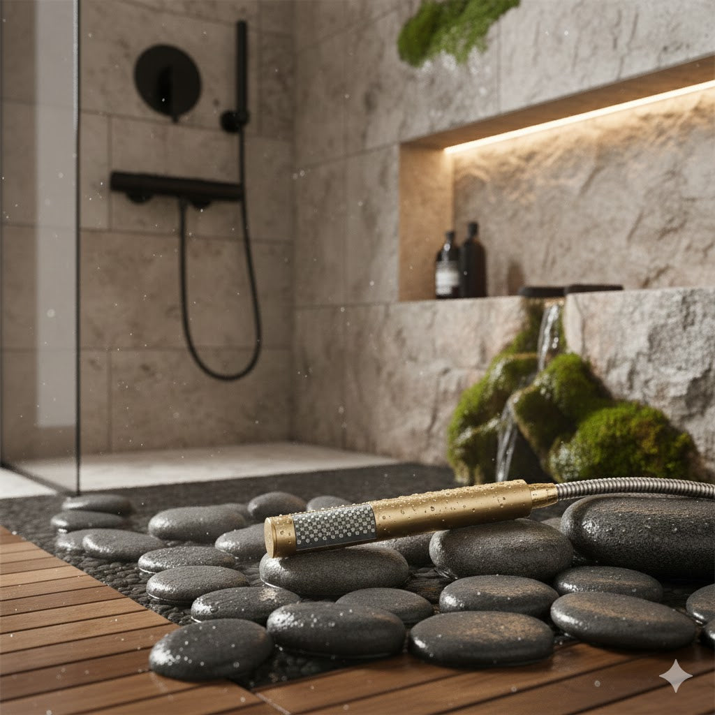 Pommeau de Douche à Main Noir et Doré Brossé