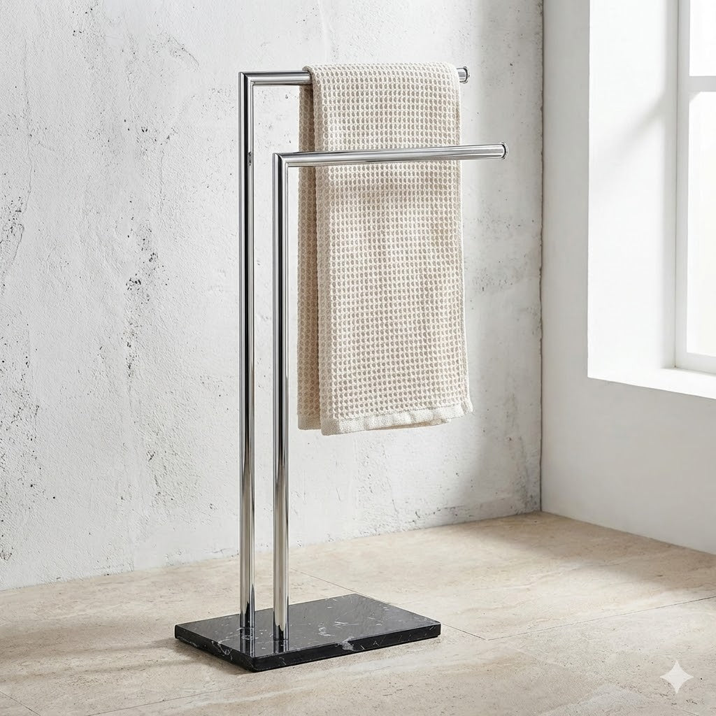 Porte-Serviette sur Pied | Acier Inox & Base Marbre