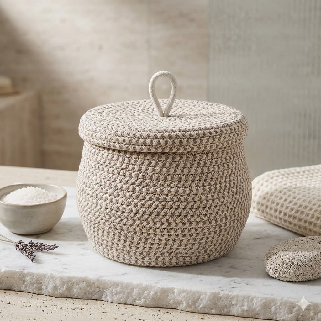 Panier de Rangement Salle de Bain avec Couvercle