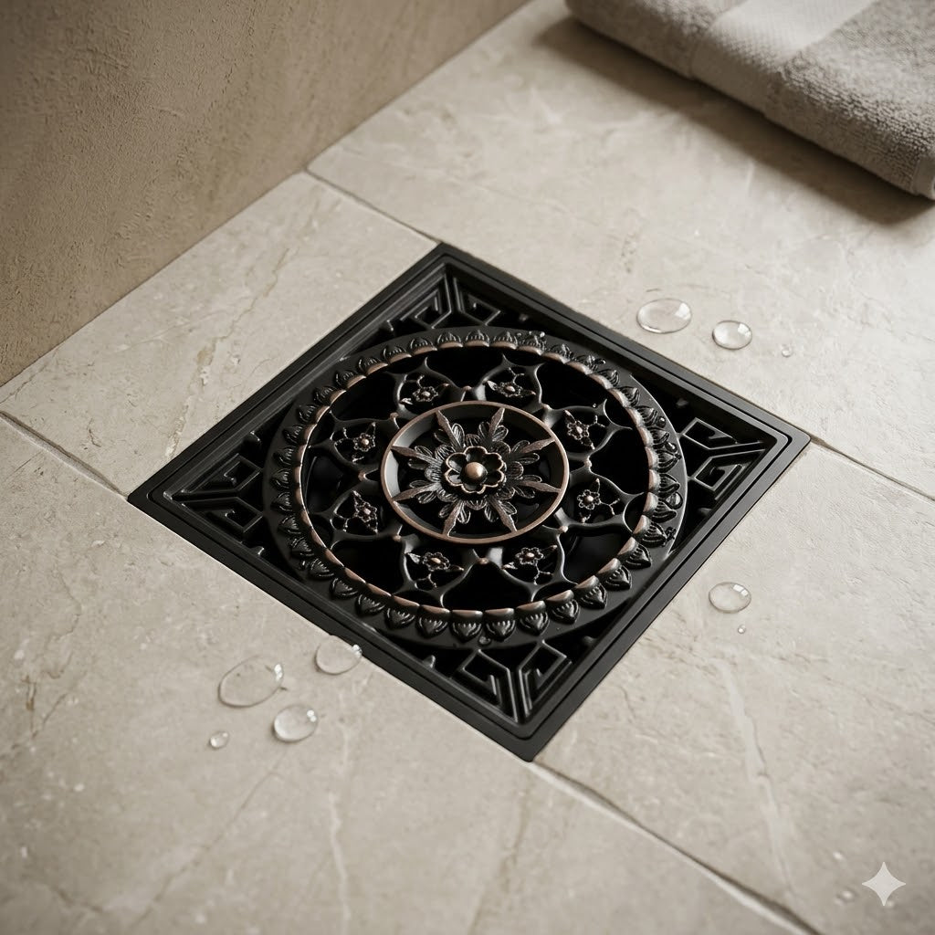 Bonde de Douche Carrée Luxe Noir 10x10 cm