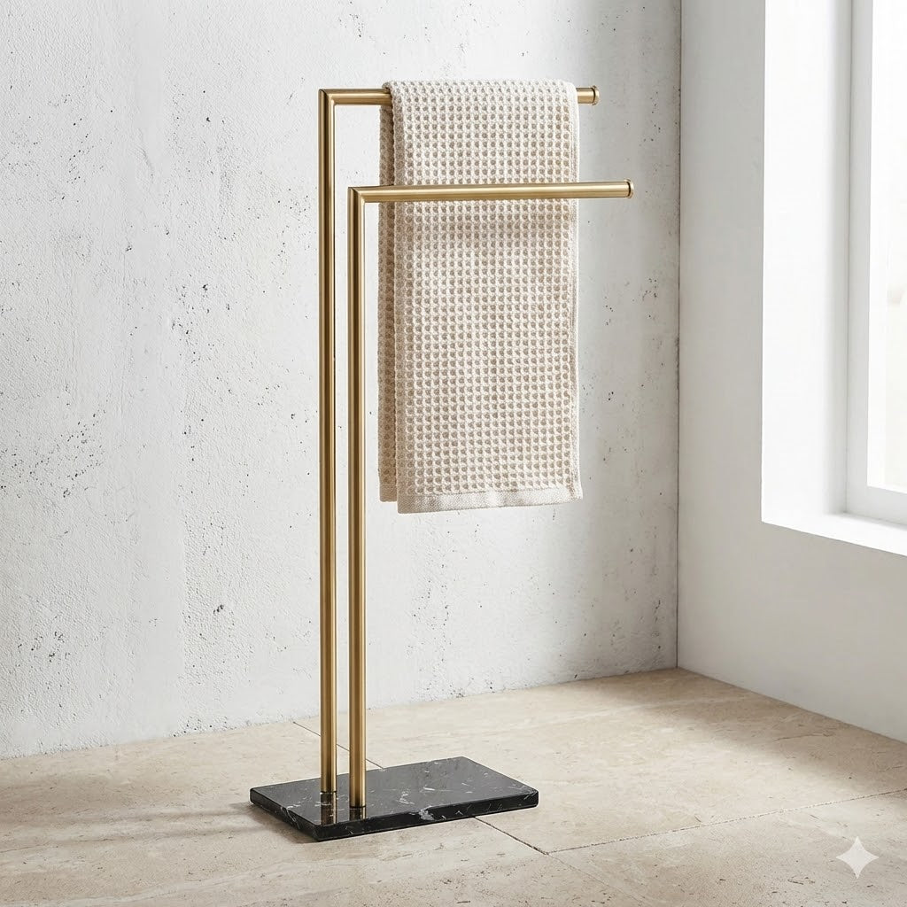 Porte-Serviette sur Pied | Acier Inox & Base Marbre