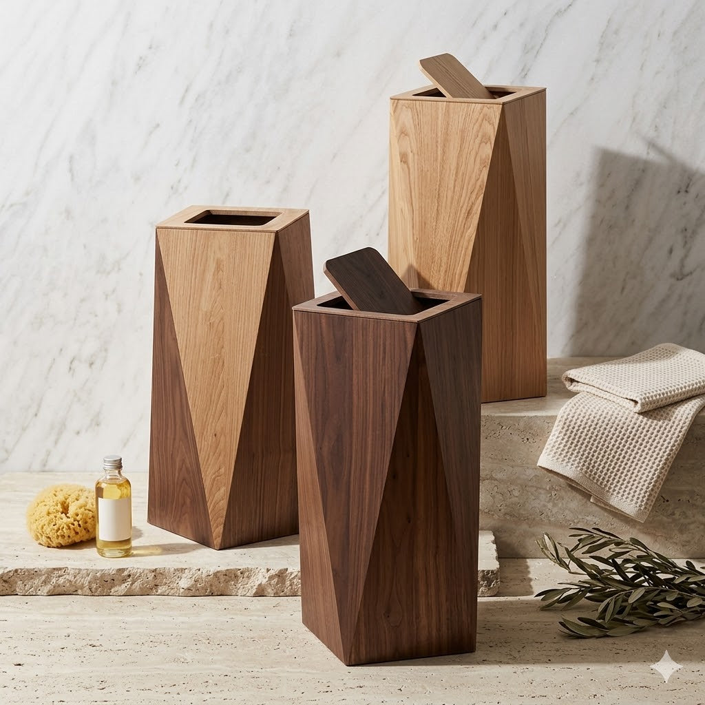 Poubelle Bois Design Salle de Bain – Avec Couvercle