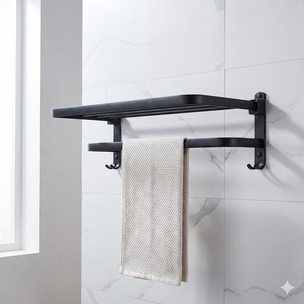 Porte-Serviette Mural Pliant | Aluminium Noir Mat