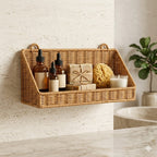 Panier Mural Salle de Bain Rotin avec Crochets