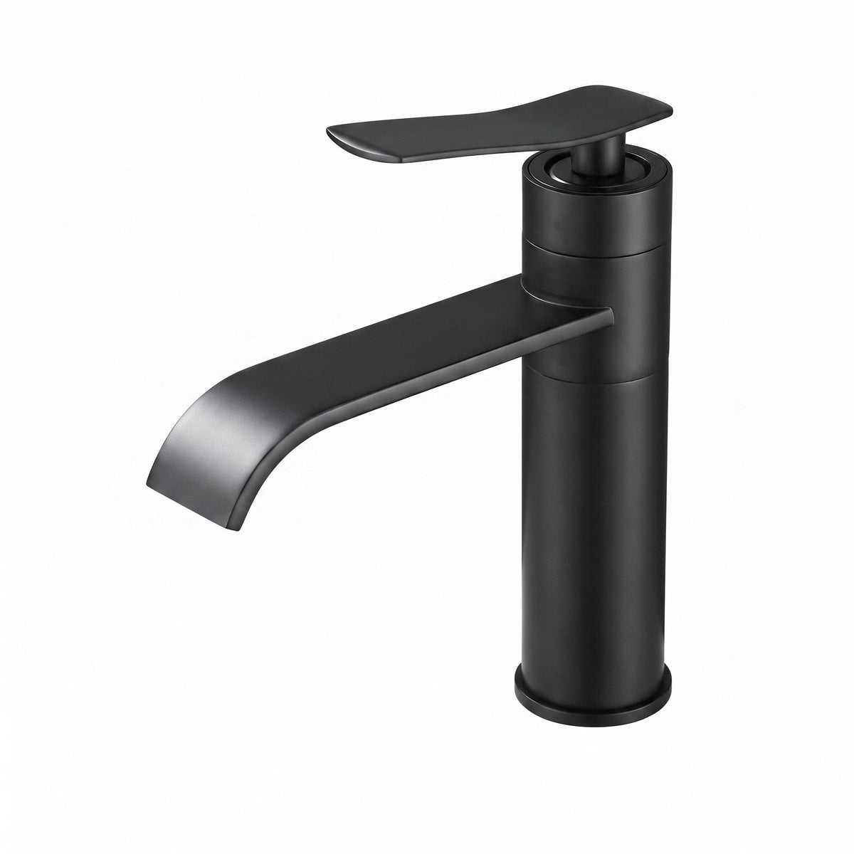 Robinet lavabo cascade Vetra noir mat modèle court 200 mm sur fond blanc
