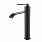 Robinet lavabo cascade Vetra noir mat modèle haut 290 mm sur fond blanc