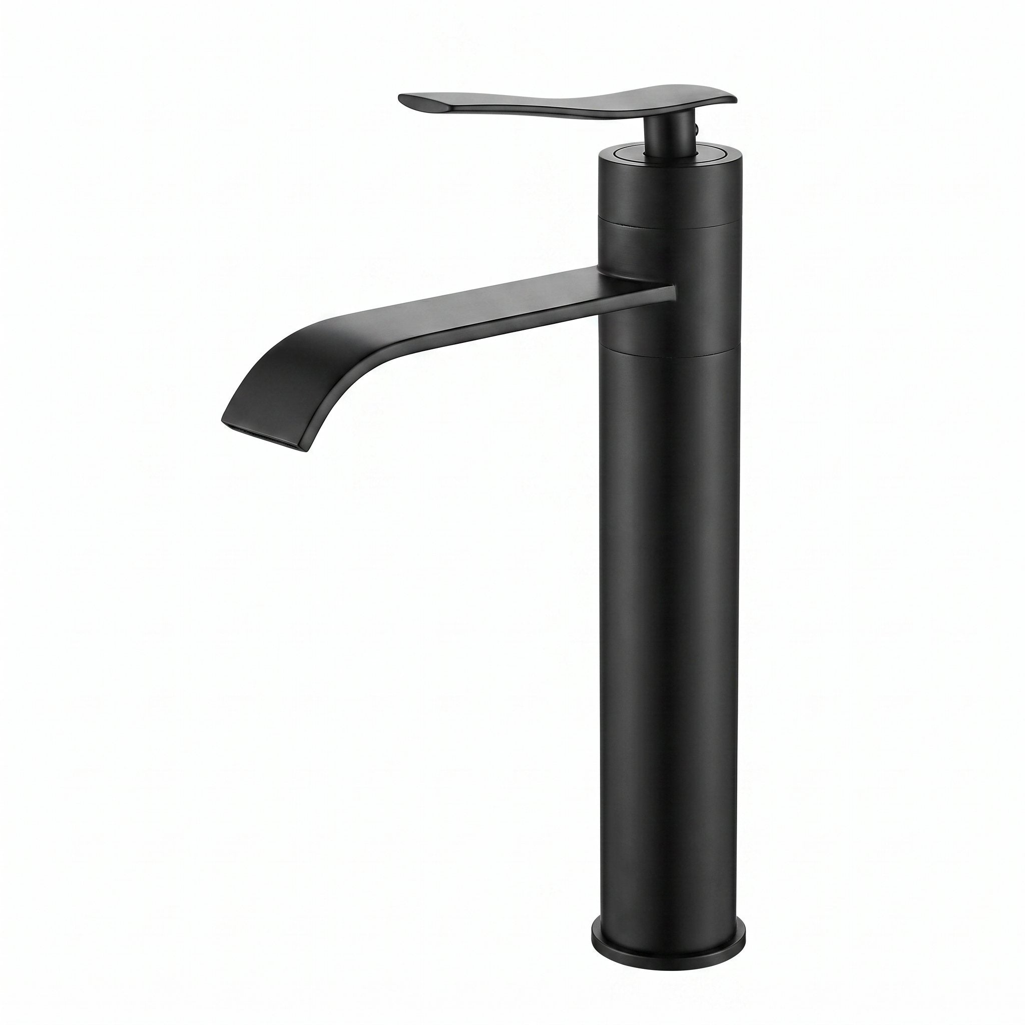 Robinet lavabo cascade Vetra noir mat modèle haut 290 mm sur fond blanc