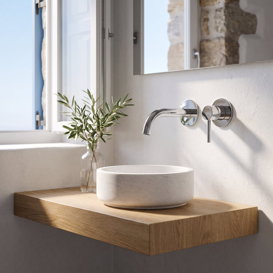 Robinet Mural Vira Chrome Poli Laiton — Mitigeur Bec Rond