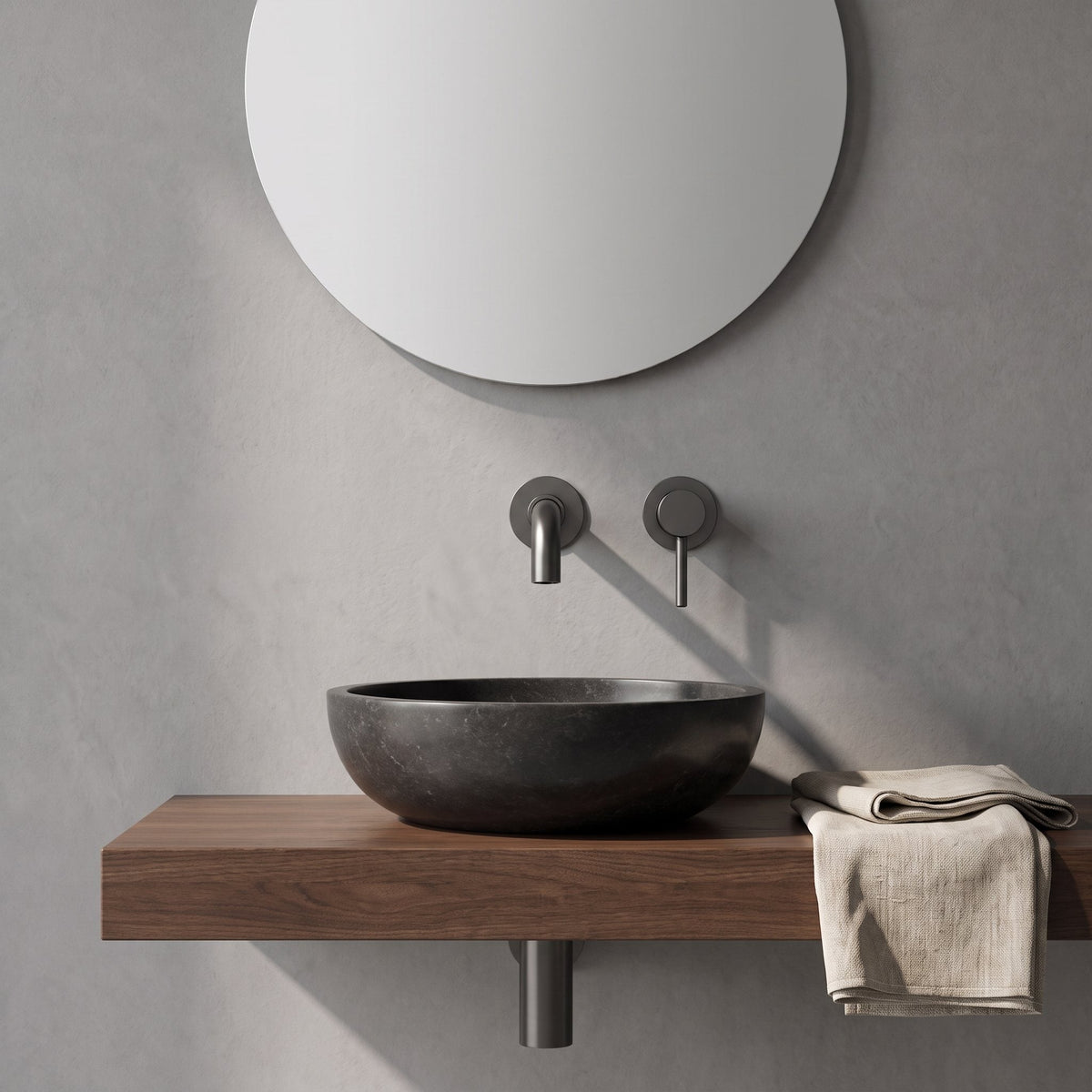 Robinet mural Vira gun metal dans une salle de bain contemporaine